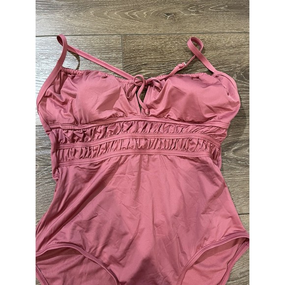 Women's Kona Sol Gathered Modern One Piece Swimsuit Mauvewood Large swim 1222 - Picture 6 of 10